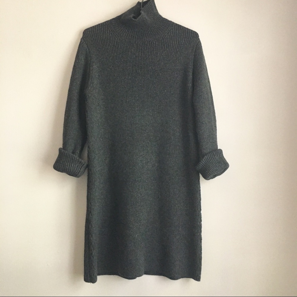 Zara Ribbed Braided Turtleneck Dress Gray Size M - Picture 6 of 12